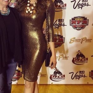Shimmering bronze 3/4 length sleeve mini dress